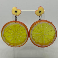 Kiwi stud Extra large Kitch fruit charm lemon slice stud earrings, 8cm long