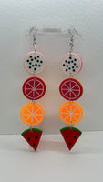 Extra large fruit salad earrings . Orange kiwi pink grapefruit and Watermelon. 13 cm long oversized