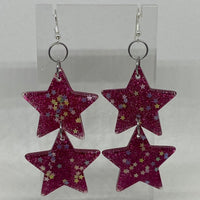 Double oversized Star Glitter Earrings,  Kitsch Fun 10cm long Amelia