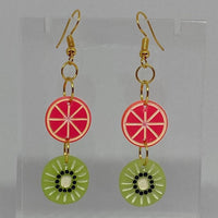 Small Fruit Salad Earrings ,Kitsch earrings on Hooks, 7 cm long. Kiwi watermelon