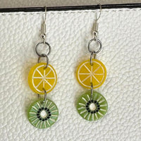 Small Fruit Salad Earrings ,Kitsch earrings on Hooks, 7 cm long. Kiwi watermelon