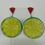 Kiwi stud Extra large Kitch fruit charm lemon slice stud earrings, 8cm long