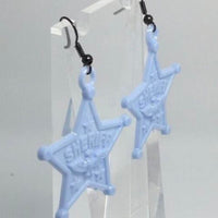 Large sheriff badge earrings, 6 cm long. made from acrylic