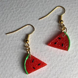 Small Kitsch fruit slice earrings 4 cm long, silver or gold colour hooks