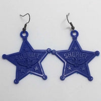 Large sheriff badge earrings, 6 cm long. made from acrylic