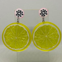 Kiwi stud Extra large Kitch fruit charm lemon slice stud earrings, 8cm long