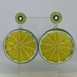 Kiwi stud Extra large Kitch fruit charm lemon slice stud earrings, 8cm long