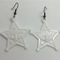 Large sheriff badge earrings, 6 cm long. made from acrylic