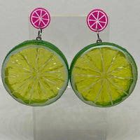 Kiwi stud Extra large Kitch fruit charm lemon slice stud earrings, 8cm long