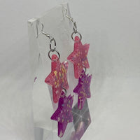 Double oversized Star Glitter Earrings,  Kitsch Fun 10cm long Amelia