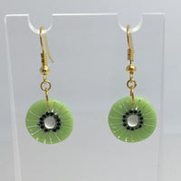 Small Kitsch fruit slice earrings 4 cm long, silver or gold colour hooks