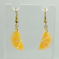 Small Kitsch fruit slice earrings 4 cm long, silver or gold colour hooks