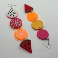 Extra large fruit salad earrings . Orange kiwi pink grapefruit and Watermelon. 13 cm long oversized