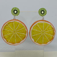 Kiwi stud Extra large Kitch fruit charm lemon slice stud earrings, 8cm long