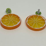 Kiwi stud Extra large Kitch fruit charm lemon slice stud earrings, 8cm long