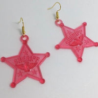 Large sheriff badge earrings, 6 cm long. made from acrylic