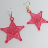 Large sheriff badge earrings, 6 cm long. made from acrylic