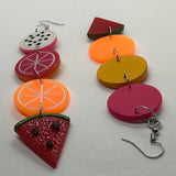 Extra large fruit salad earrings . Orange kiwi pink grapefruit and Watermelon. 13 cm long oversized