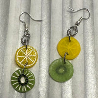 Small Fruit Salad Earrings ,Kitsch earrings on Hooks, 7 cm long. Kiwi watermelon