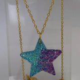 Lots of colours , Glitter star necklace, pendant on a gold or silver chain. 18 inches