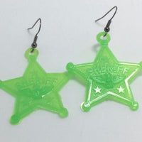 Large sheriff badge earrings, 6 cm long. made from acrylic