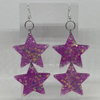 Double oversized Star Glitter Earrings,  Kitsch Fun 10cm long Amelia