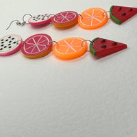 Extra large fruit salad earrings . Orange kiwi pink grapefruit and Watermelon. 13 cm long oversized