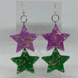 Double oversized Star Glitter Earrings,  Kitsch Fun 10cm long Amelia