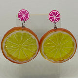 Kiwi stud Extra large Kitch fruit charm lemon slice stud earrings, 8cm long