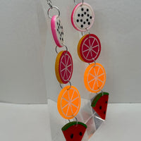 Extra large fruit salad earrings . Orange kiwi pink grapefruit and Watermelon. 13 cm long oversized