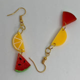 Small Fruit Salad Earrings ,Kitsch earrings on Hooks, 7 cm long. Kiwi watermelon