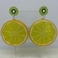 Kiwi stud Extra large Kitch fruit charm lemon slice stud earrings, 8cm long