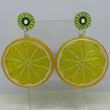 Kiwi stud Extra large Kitch fruit charm lemon slice stud earrings, 8cm long