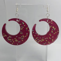 Lots of colours , Large crescent moon,  Glitter Earrings,  7cm Long