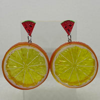 Kiwi stud Extra large Kitch fruit charm lemon slice stud earrings, 8cm long