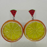 Kiwi stud Extra large Kitch fruit charm lemon slice stud earrings, 8cm long