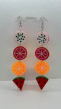 Extra large fruit salad earrings . Orange kiwi pink grapefruit and Watermelon. 13 cm long oversized