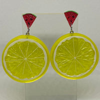 Kiwi stud Extra large Kitch fruit charm lemon slice stud earrings, 8cm long