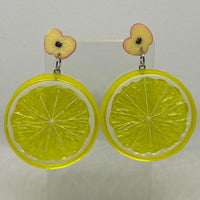 Kiwi stud Extra large Kitch fruit charm lemon slice stud earrings, 8cm long