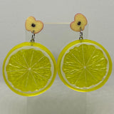 Kiwi stud Extra large Kitch fruit charm lemon slice stud earrings, 8cm long