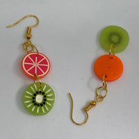 Small Fruit Salad Earrings ,Kitsch earrings on Hooks, 7 cm long. Kiwi watermelon