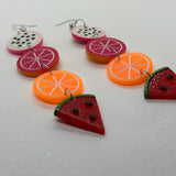 Extra large fruit salad earrings . Orange kiwi pink grapefruit and Watermelon. 13 cm long oversized