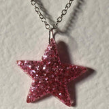 Lots of colours , Glitter star necklace, pendant on a gold or silver chain. 18 inches