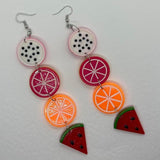 Extra large fruit salad earrings . Orange kiwi pink grapefruit and Watermelon. 13 cm long oversized