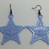 Large sheriff badge earrings, 6 cm long. made from acrylic