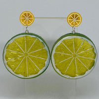 Kiwi stud Extra large Kitch fruit charm lemon slice stud earrings, 8cm long