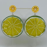 Kiwi stud Extra large Kitch fruit charm lemon slice stud earrings, 8cm long