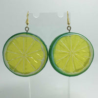 Extra large Lime slice earrings, kitsch large earrings on gold or silver colour hooks