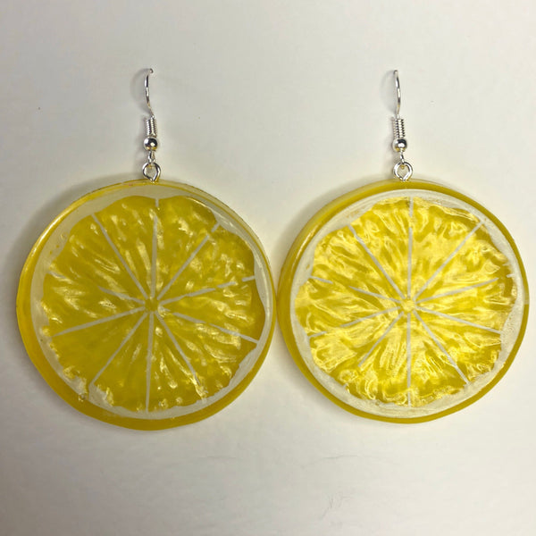 Extra large lemon slice earrings , kitsch oversized earrings on gold or silver colour hooks