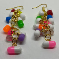 Rainbow Dangle waterfall pills earrings colour hooks, 7.5 cm long